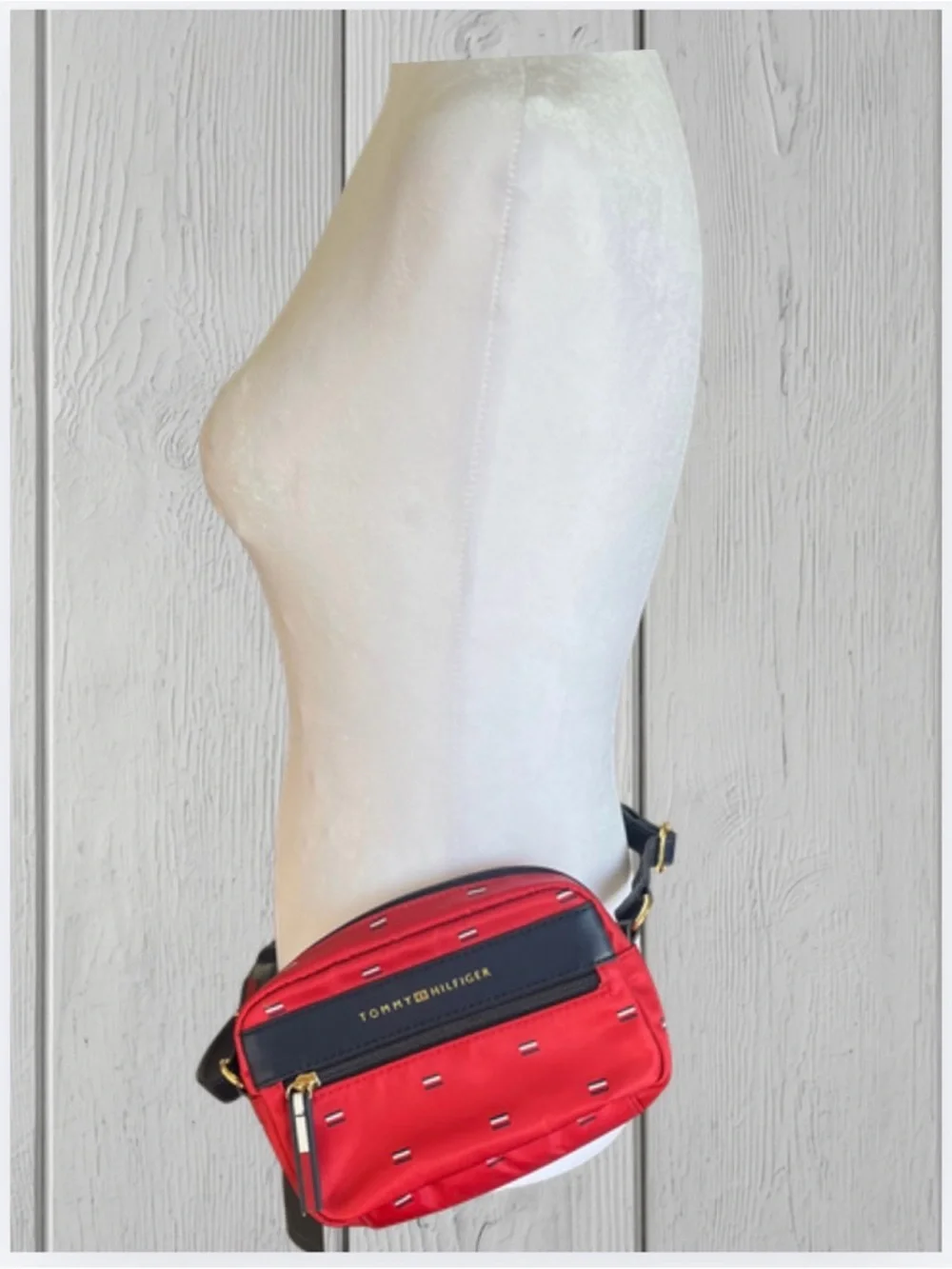 Tommy Hilfiger Red Nylon Belt Bag /Crossbody with Navy Trim - Picture 6 of 10